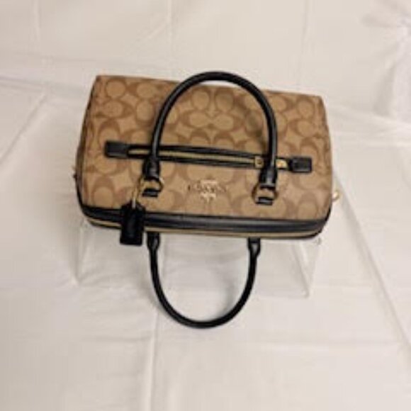 COACH AUTHENTICATED Rowan Satchel Signature Canvas Brown/Black Crossbody NWT Tag - Picture 6 of 10